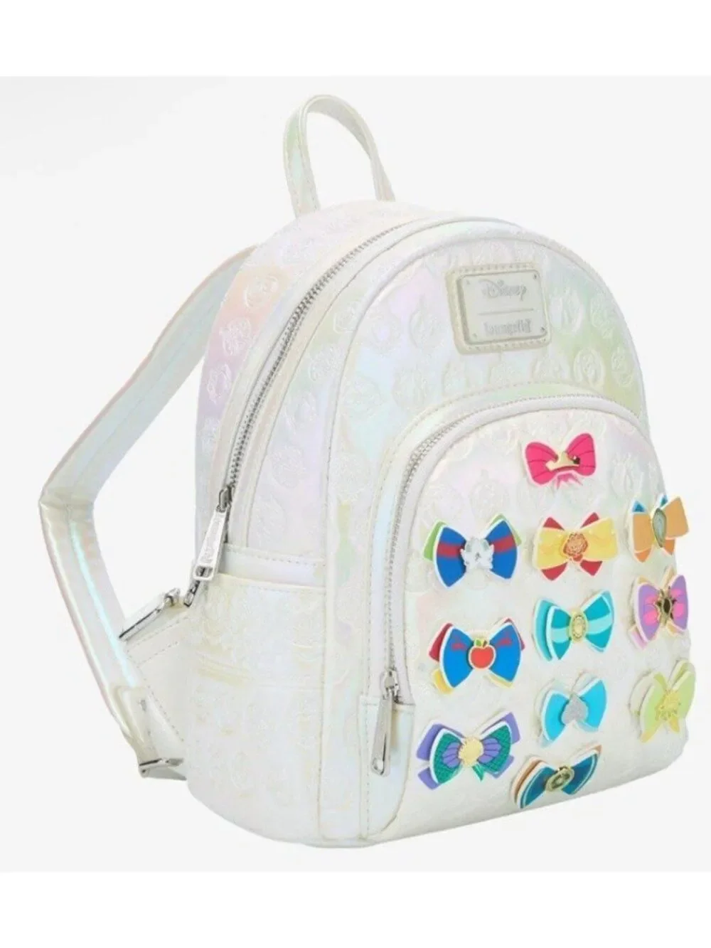 Loungefly Disney Princess Bows Iridescent White Pearl Mini Backpack NWT